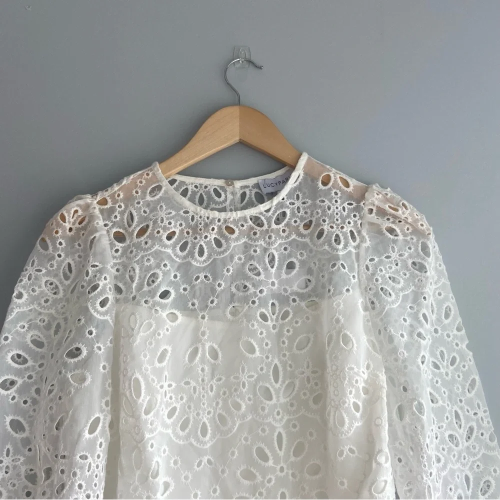 Lucy Paris Faith Cut Out White Eyelet Lace Mini Dress - Picture 10 of 12